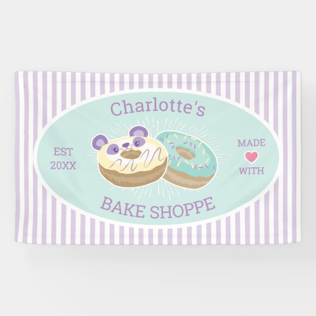 Doughnut Shop Bakery Purple and Green Banner (Horizontal)