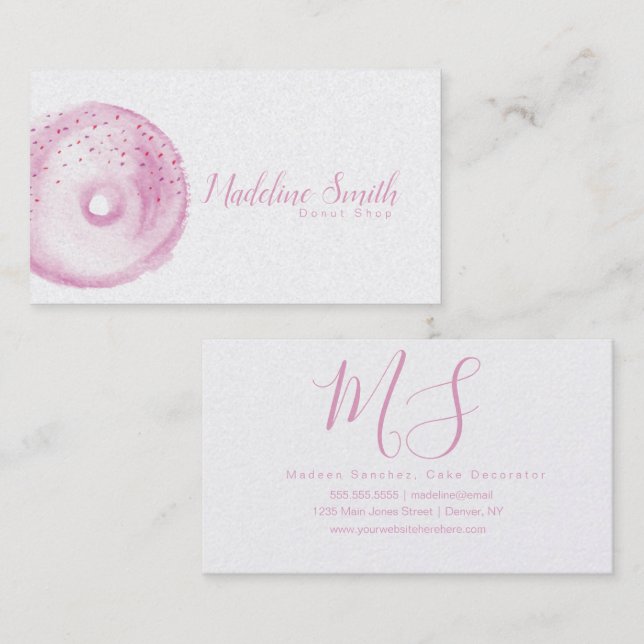Doughnut Shop Bakery Watercolor Doughnut Business Card (Front/Back)