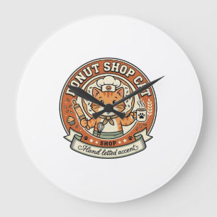 Doughnut Shop Cat Doughnut Shop Cat Vintage Vector Large Clock