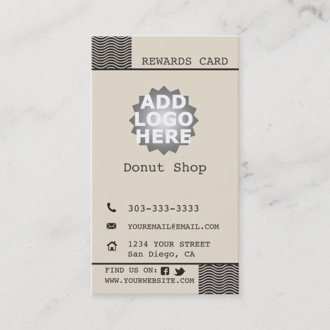 Doughnut Shop Customer Rewards Business Card (Front)