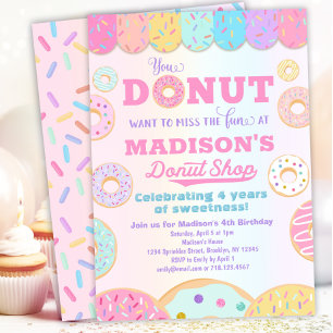 Doughnut Shop Rainbow Girls Doughnut Birthday Part Invitation