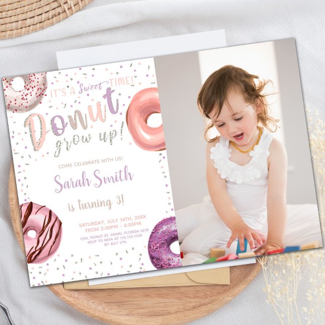 Doughnut Silver Doughnut Birthday Invitations with (Donut Silver Donut Birthday Invitations with photo)