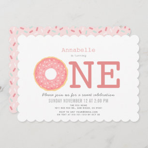 Doughnut Simple Pink Girl 1st Birthday Invitation