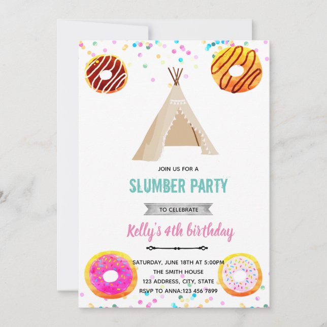 Doughnut slumber party invitation (Front)