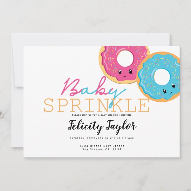 Doughnut Sprinkle Baby Shower Blue Pink Twins Announcement (Front)