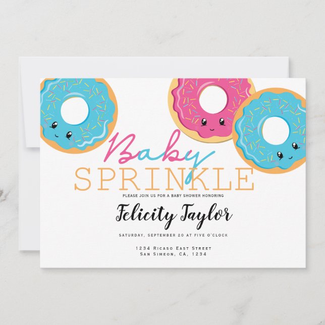Doughnut Sprinkle Baby Shower Triplets Announcement (Front)
