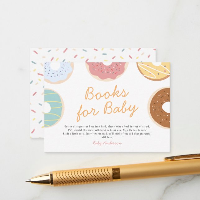 Doughnut Sprinkle Books for Baby Shower Enclosure Card (Front/Back In Situ)