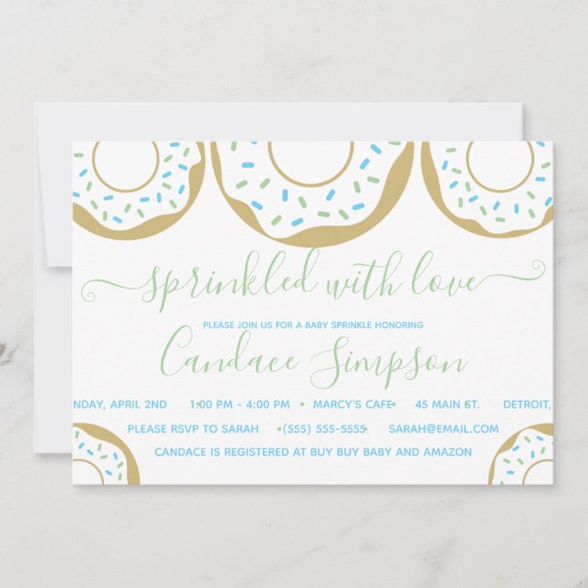 Doughnut Sprinkled With Love Baby Sprinkle Blue Gr Invitation (Front)