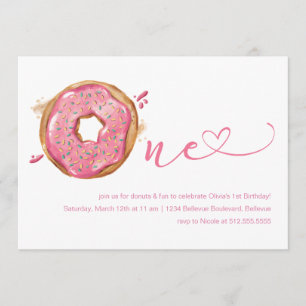 Doughnut Sprinkles Pink Girls 1st Birthday Invitation