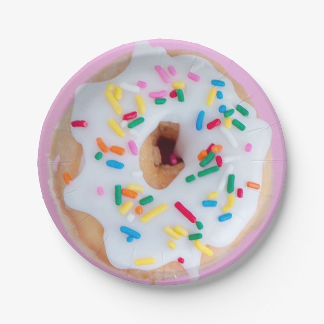  Doughnut sprinkles pink white cute paper plate (Front)