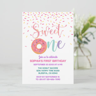 Doughnut & Sprinkles Sweet One 1st Birthday Invitation