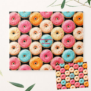 Doughnut Sweet Colourful Pink Black Name Text Jigsaw Puzzle