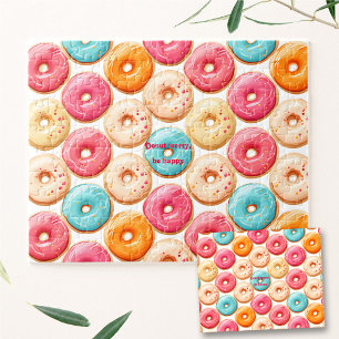 Doughnut Sweet Colourful Pink Custom Name Text Jigsaw Puzzle