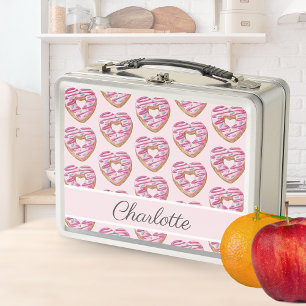 Doughnut Sweet Girl Pattern Personalised Name Metal Lunch Box