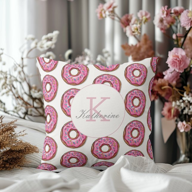 Doughnut Sweet Girl Sprinkles Pattern Custom Name  Cushion (Creator Uploaded)