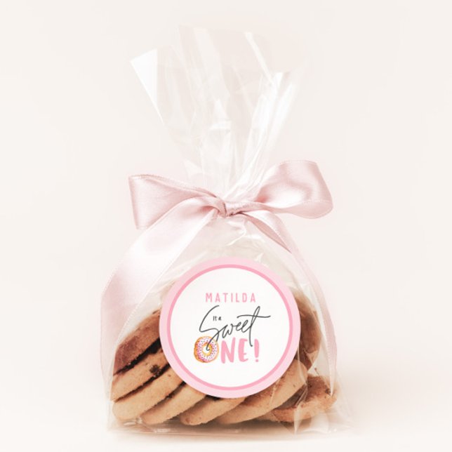 Doughnut sweet one 1st birthday party favour classic round sticker (Creator Uploaded)