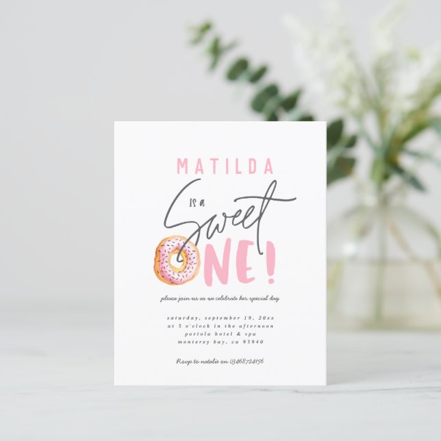 Doughnut sweet one 1st birthday party invitation (Standing Front)