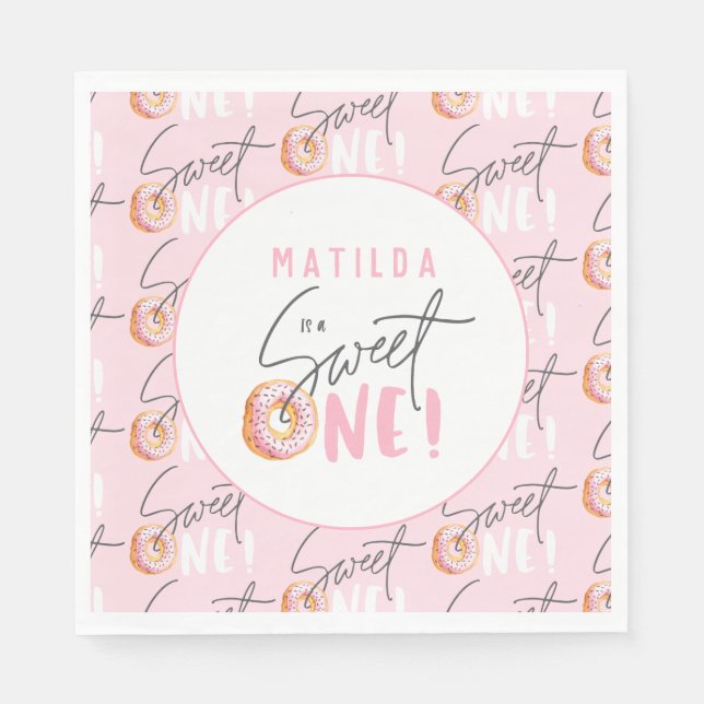 Doughnut sweet one 1st birthday party invitation napkin (Front)