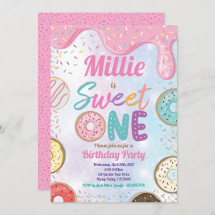 Doughnut Sweet One 1st Birthday Party Pink Pastel  Invitation