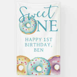 Doughnut Sweet One Blue 1st Birthday Party Banner