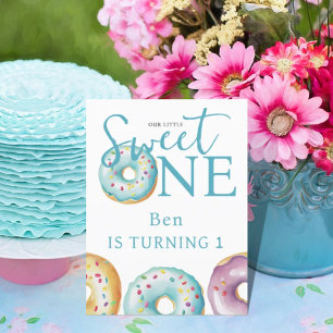 Doughnut Sweet One Blue 1st Birthday Party Invitat Postcard