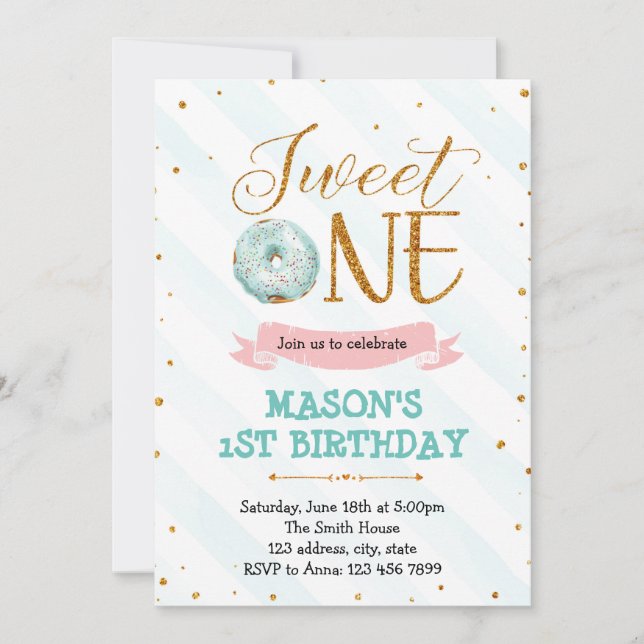Doughnut sweet one boy party invitation (Front)