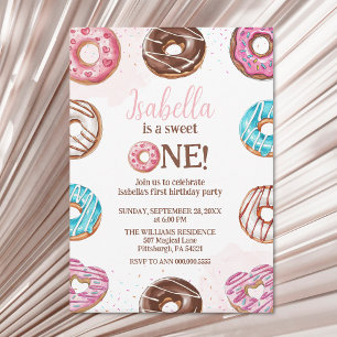 Doughnut Sweet One Girl Sprinkles 1st Birthday Invitation
