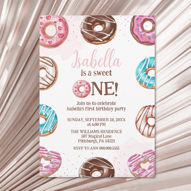Doughnut Sweet One Girl Sprinkles 1st Birthday Invitation (Creator Uploaded)
