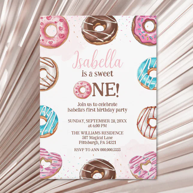 Doughnut Sweet One Girl Sprinkles 1st Birthday Invitation | Zazzle