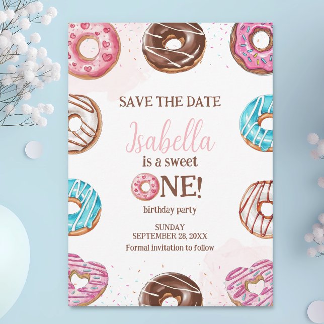 Doughnut Sweet One Girl Sprinkles 1st Birthday Save The Date (Creator Uploaded)