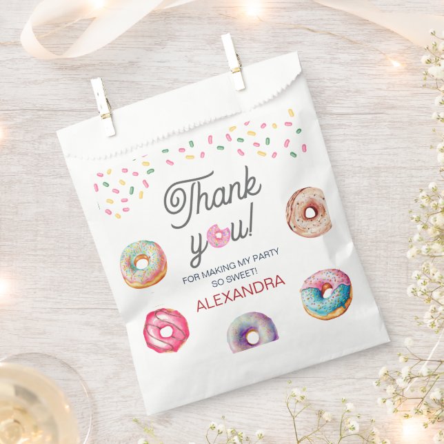 Doughnut sweet one pink 1st birthday party favour bag (Clipped)