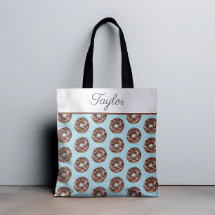 Doughnut Sweet Sprinkles Pattern Custom Name Tote Bag