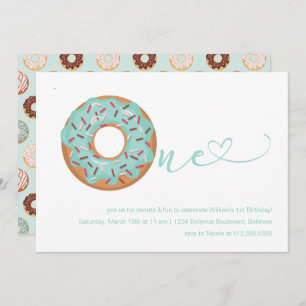 Doughnut Teal Blue & Sprinkles 1st Birthday Invitation