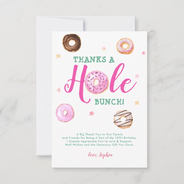 Doughnut Thanks a Hole Bunch Photo Birthday Thank  Card (Front)