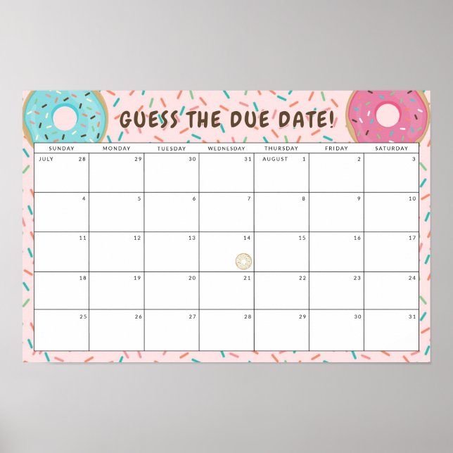 Doughnut Themed Baby Shower Guess the Due Date  Poster (Front)