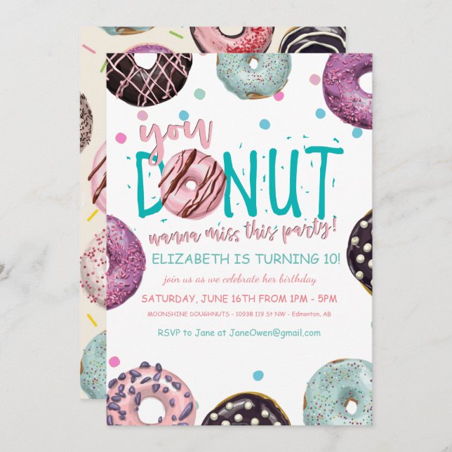 Doughnut Themed Birthday Invitation (Front/Back)