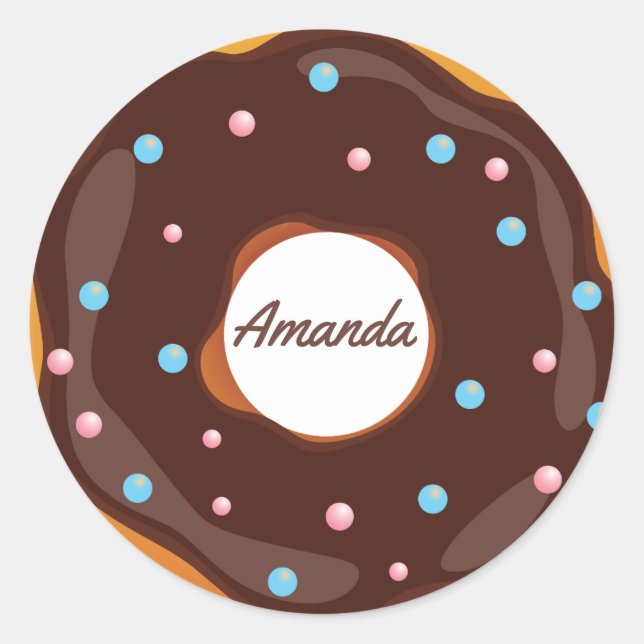 Doughnut themed Birthday Party personalised Classic Round Sticker (Front)