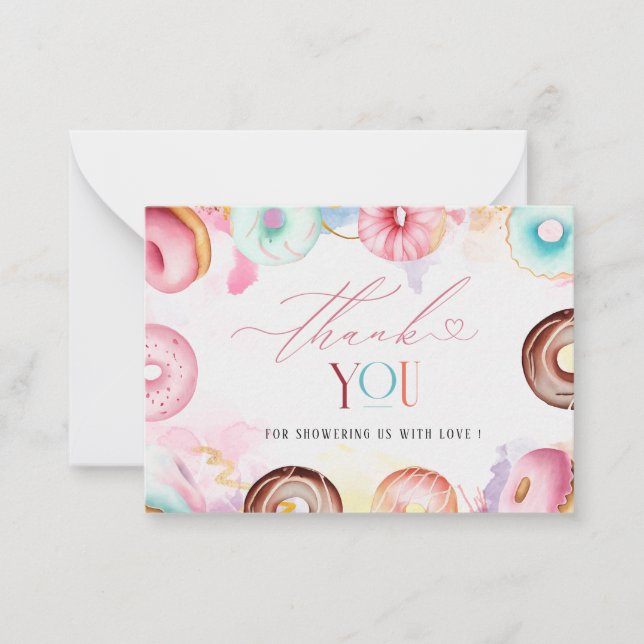 Doughnut time Watercolor thank you baby shower Card (Front)