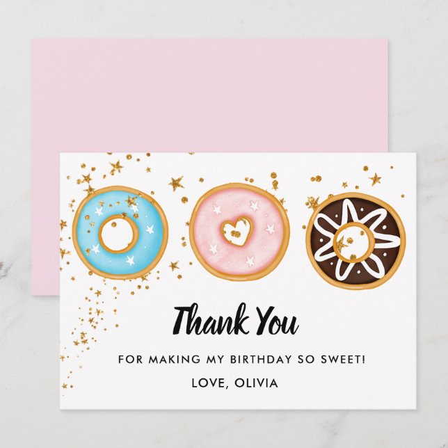 Doughnut Two Sweet 2nd Birthday Flat Thank You Car Card (Front/Back)