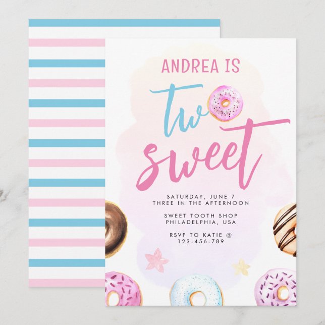 Doughnut Two Sweet 2nd Birthday Invitation (Front/Back)