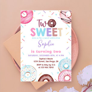 Doughnut Two Sweet 2nd Birthday Party Invitation