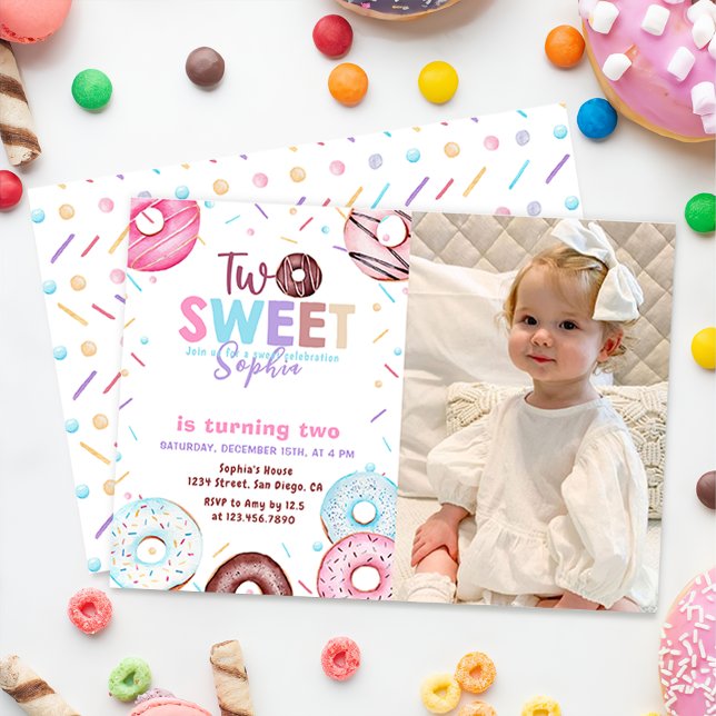 Doughnut Two Sweet 2nd Birthday Party Photo Invitation (Creator Uploaded)