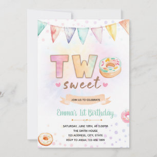Doughnut TWO sweet birthday invitation