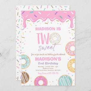 Doughnut Two Sweet Birthday Two Sweet 2nd Birthday Invitation