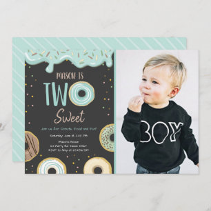 Doughnut Two Sweet Blue Pastel Second Birthday Par Invitation