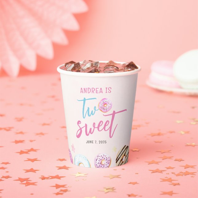 Doughnut Two Sweet Girl 2nd Birthday Paper Cups (Insitu)
