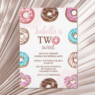 Doughnut Two Sweet Girl Sprinkles 2nd Birthday Invitation