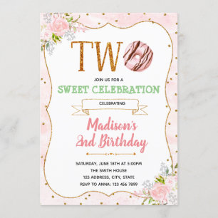 Doughnut two sweet theme invitation