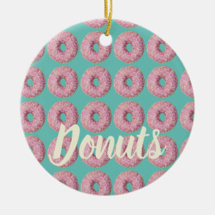 Doughnut Vegan Pattern for Vegetarian Sweet Tooth Ceramic Ornament
