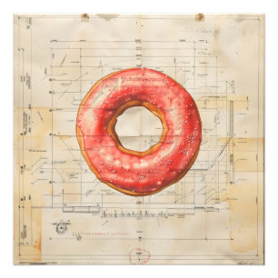 Doughnut Vintage Blueprint Photo Print